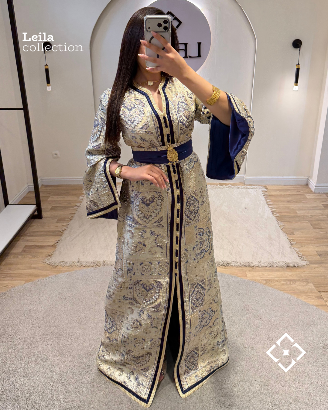 Caftan royal blanc bleu