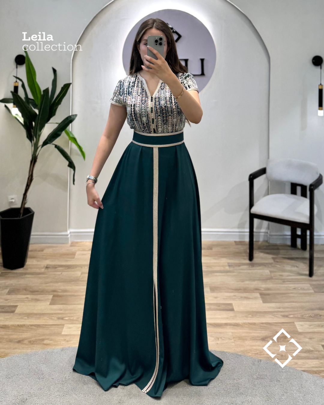Caftan Sara vert émeraude