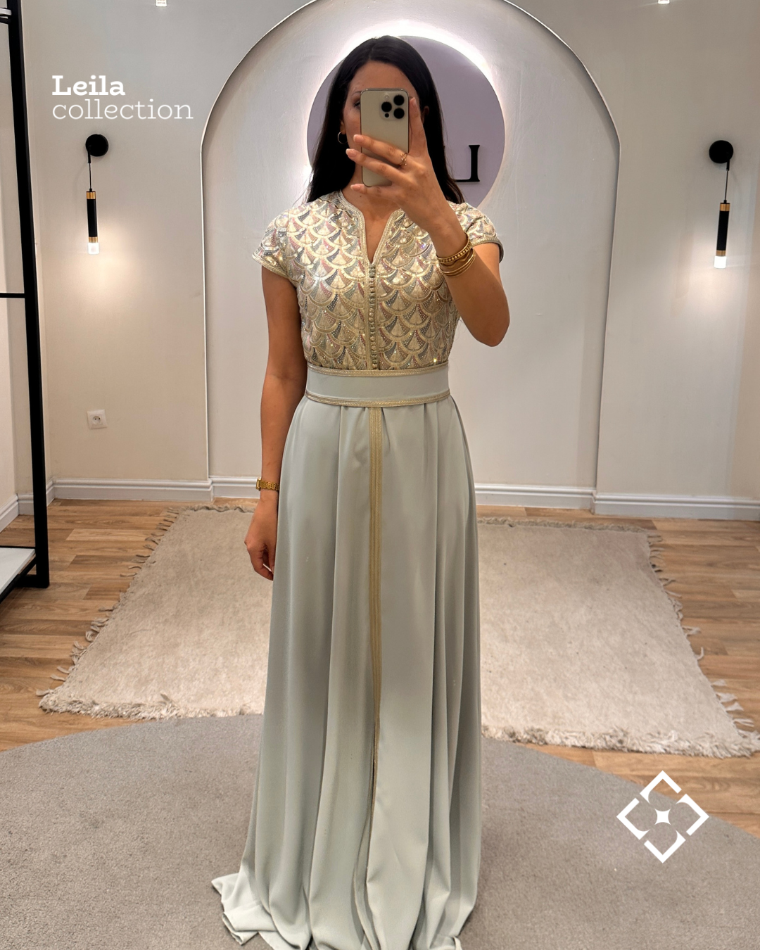Caftan Sara Coquilles Vert d'eau